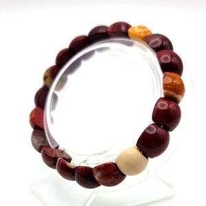 34g Mookaite Natural Gemstone 7" Stretch Varicolored 14mm 8mm Beaded Bracelet